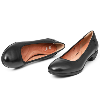 Pantofi eleganți pentru femei din piele de vițel, vârf rotund, talpă de cauciuc, toc gros mediu (3–5 cm), respirabili