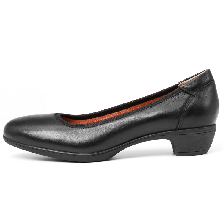 Pantofi eleganți pentru femei din piele de vițel, vârf rotund, talpă de cauciuc, toc gros mediu (3–5 cm), respirabili