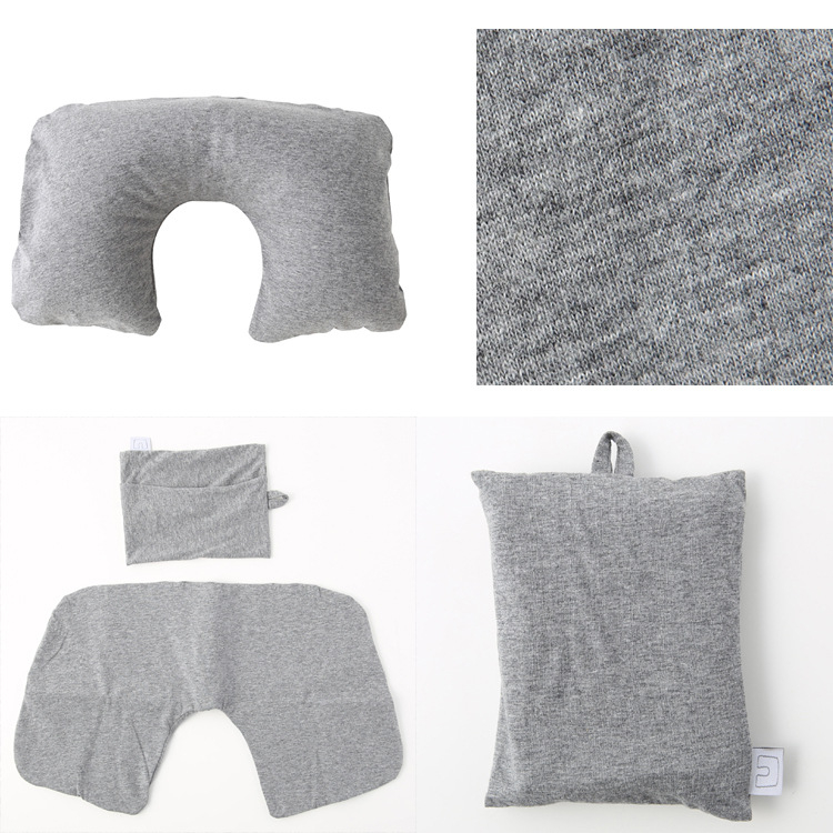 Φουσκωτό μαξιλαράκι αυχένα σε σχήμα U για ταξίδι, γεμισμένο με αέριο, εξωτερικό βαμβακερό ύφασμα, πυρήνας από συνθετικές ίνες – για έναν χρήστη, φορητή στήριξη αυχένα