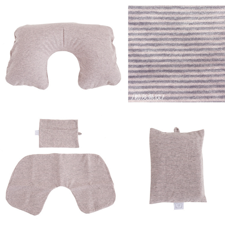 Φουσκωτό μαξιλαράκι αυχένα σε σχήμα U για ταξίδι, γεμισμένο με αέριο, εξωτερικό βαμβακερό ύφασμα, πυρήνας από συνθετικές ίνες – για έναν χρήστη, φορητή στήριξη αυχένα