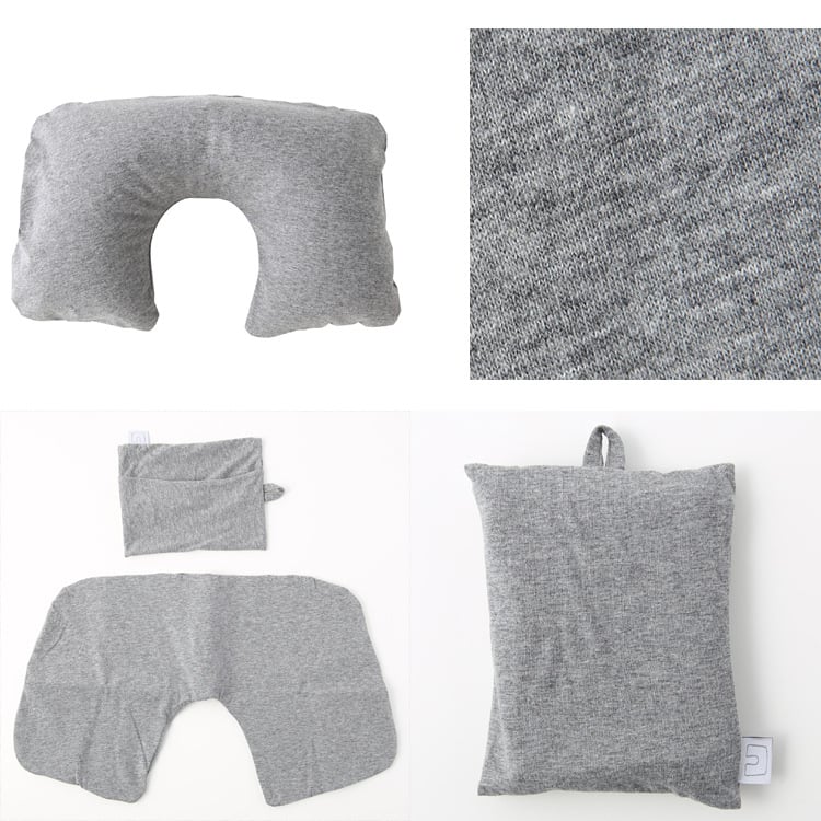 Φουσκωτό μαξιλαράκι αυχένα σε σχήμα U για ταξίδι, γεμισμένο με αέριο, εξωτερικό βαμβακερό ύφασμα, πυρήνας από συνθετικές ίνες – για έναν χρήστη, φορητή στήριξη αυχένα