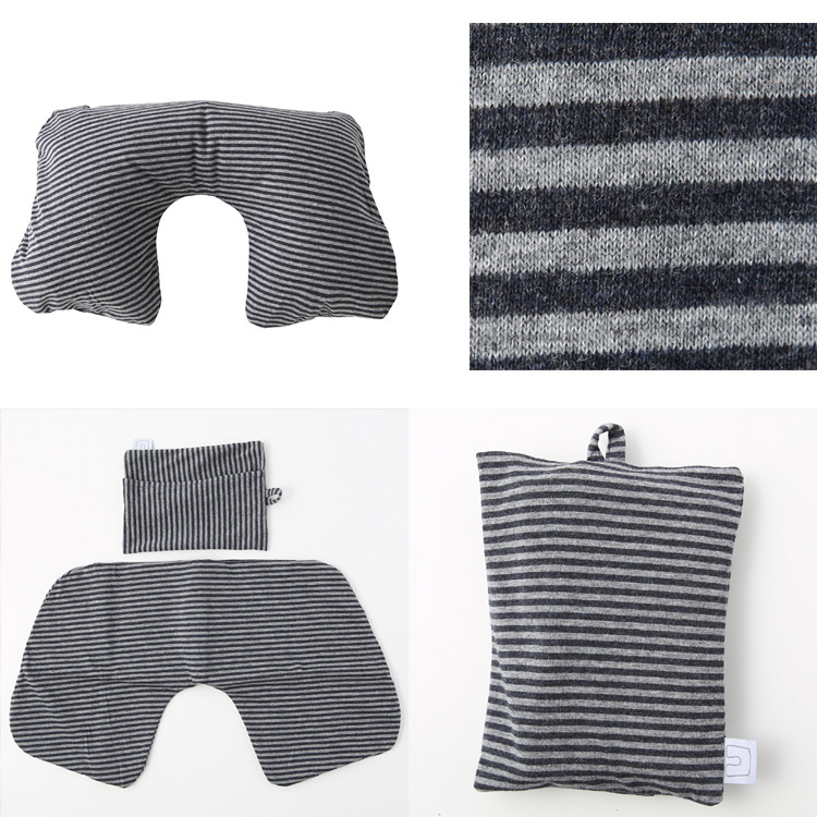 Φουσκωτό μαξιλαράκι αυχένα σε σχήμα U για ταξίδι, γεμισμένο με αέριο, εξωτερικό βαμβακερό ύφασμα, πυρήνας από συνθετικές ίνες – για έναν χρήστη, φορητή στήριξη αυχένα