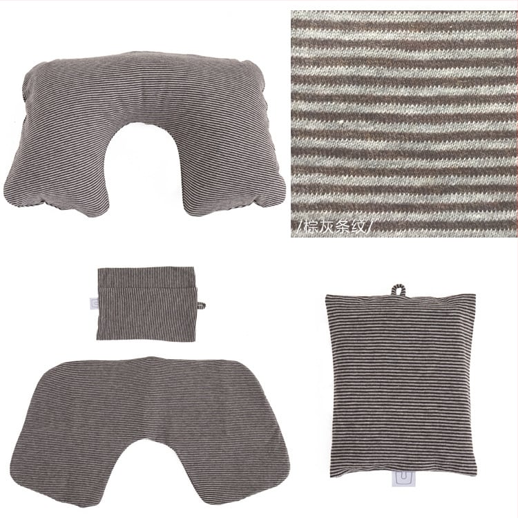 Φουσκωτό μαξιλαράκι αυχένα σε σχήμα U για ταξίδι, γεμισμένο με αέριο, εξωτερικό βαμβακερό ύφασμα, πυρήνας από συνθετικές ίνες – για έναν χρήστη, φορητή στήριξη αυχένα