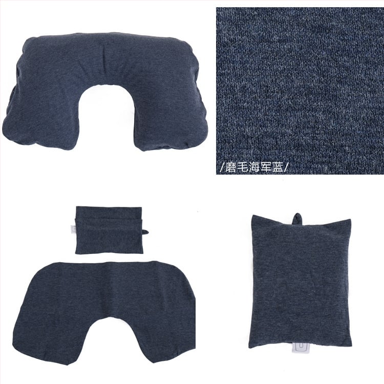 Φουσκωτό μαξιλαράκι αυχένα σε σχήμα U για ταξίδι, γεμισμένο με αέριο, εξωτερικό βαμβακερό ύφασμα, πυρήνας από συνθετικές ίνες – για έναν χρήστη, φορητή στήριξη αυχένα