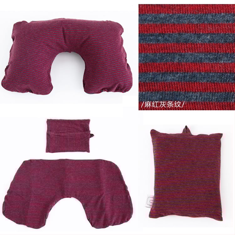 Φουσκωτό μαξιλαράκι αυχένα σε σχήμα U για ταξίδι, γεμισμένο με αέριο, εξωτερικό βαμβακερό ύφασμα, πυρήνας από συνθετικές ίνες – για έναν χρήστη, φορητή στήριξη αυχένα