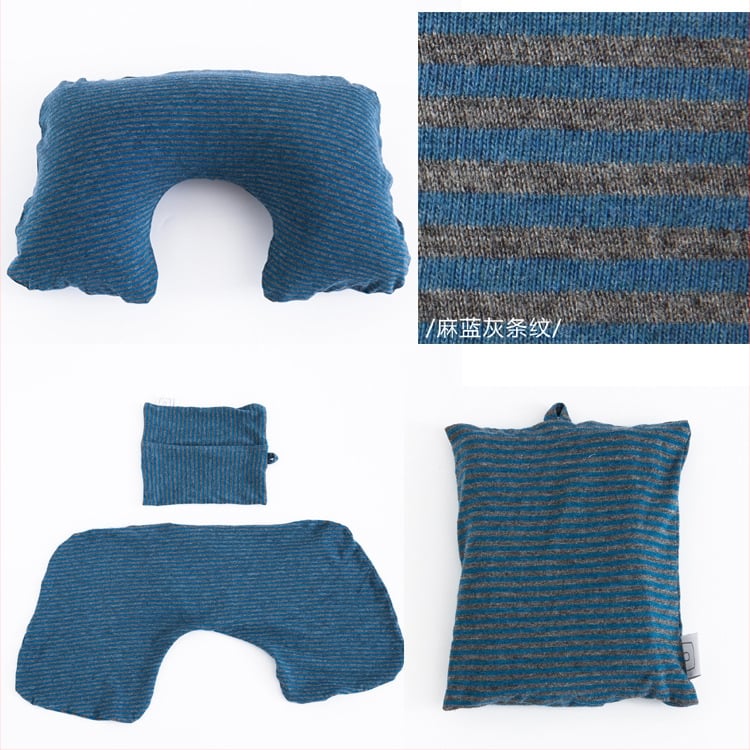 Φουσκωτό μαξιλαράκι αυχένα σε σχήμα U για ταξίδι, γεμισμένο με αέριο, εξωτερικό βαμβακερό ύφασμα, πυρήνας από συνθετικές ίνες – για έναν χρήστη, φορητή στήριξη αυχένα