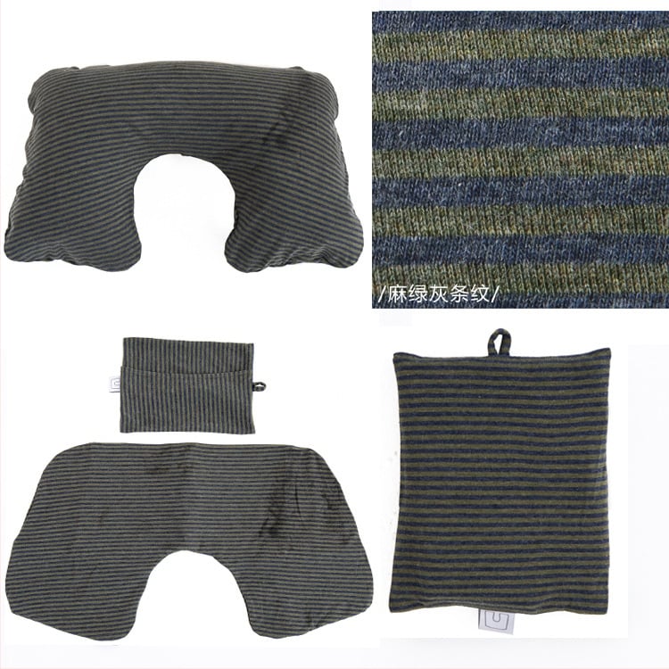 Φουσκωτό μαξιλαράκι αυχένα σε σχήμα U για ταξίδι, γεμισμένο με αέριο, εξωτερικό βαμβακερό ύφασμα, πυρήνας από συνθετικές ίνες – για έναν χρήστη, φορητή στήριξη αυχένα