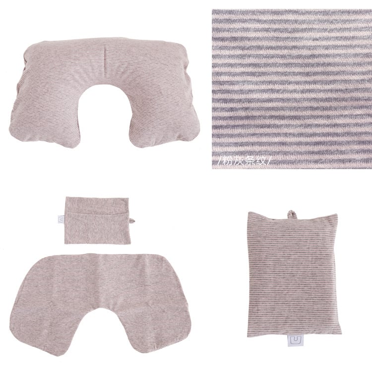 Φουσκωτό μαξιλαράκι αυχένα σε σχήμα U για ταξίδι, γεμισμένο με αέριο, εξωτερικό βαμβακερό ύφασμα, πυρήνας από συνθετικές ίνες – για έναν χρήστη, φορητή στήριξη αυχένα