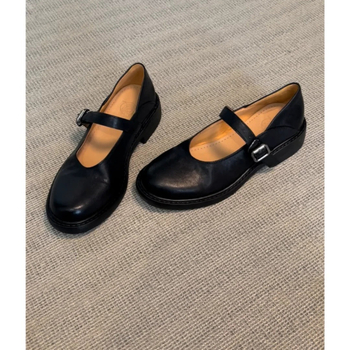 Mary Jane loafers u britskom retro stilu, okrugli nos, gornji dio od kože goveda (drugi sloj), niski pet 3-5 cm, plitak otvor ispod 7 cm, potplat od gume