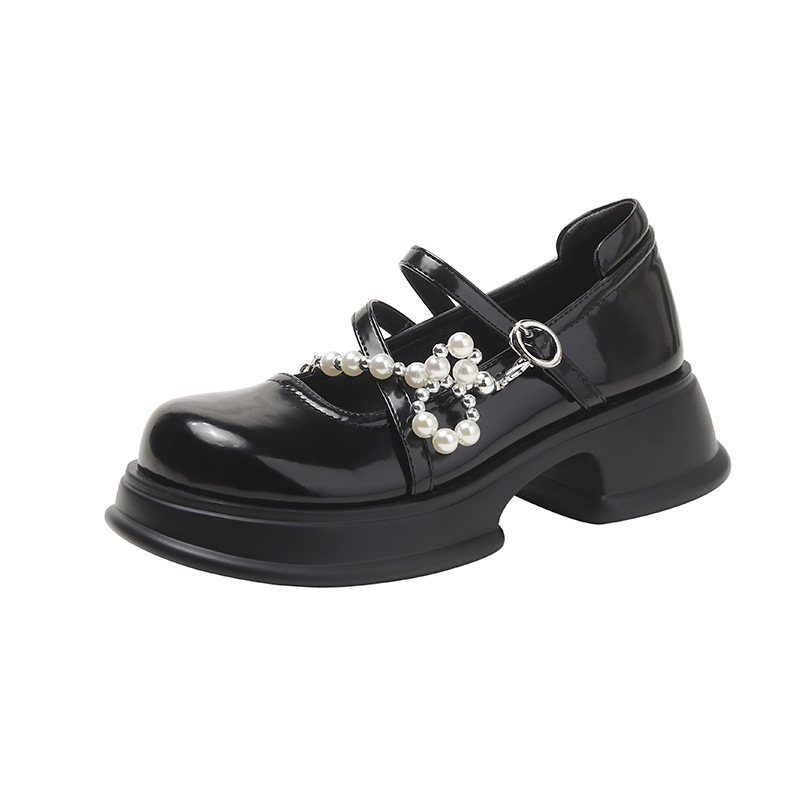 Δερμάτινες γυναικείες μοκασίνες με φαρδύ τακούνι, τετράγωνη μύτη, Slip-on, σόλα από καουτσούκ, βρετανικό στυλ