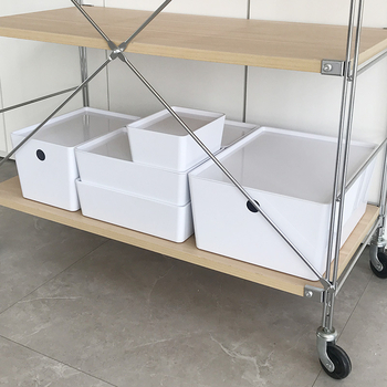 Stolna kutija za skladištenje s poklopcem, PET plast, otporna na prašinu, moderan minimalistički dizajn, otisnut logotip