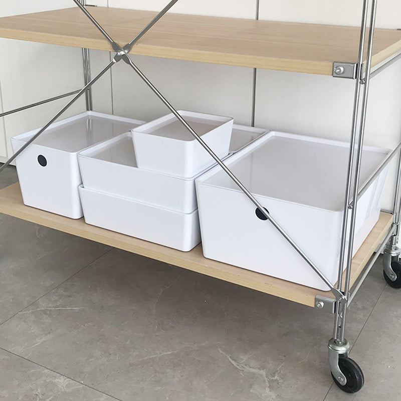 Stolna kutija za skladištenje s poklopcem, PET plast, otporna na prašinu, moderan minimalistički dizajn, otisnut logotip