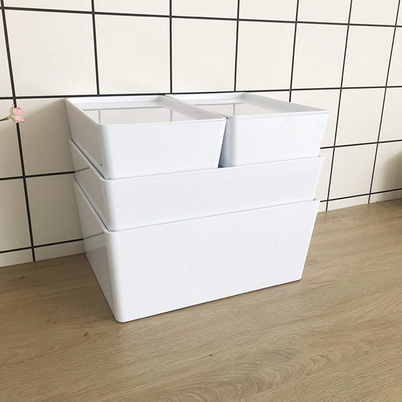 Stolna kutija za skladištenje s poklopcem, PET plast, otporna na prašinu, moderan minimalistički dizajn, otisnut logotip