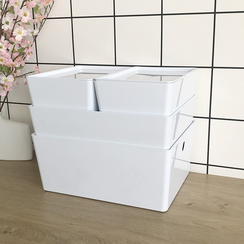 Stolna kutija za skladištenje s poklopcem, PET plast, otporna na prašinu, moderan minimalistički dizajn, otisnut logotip