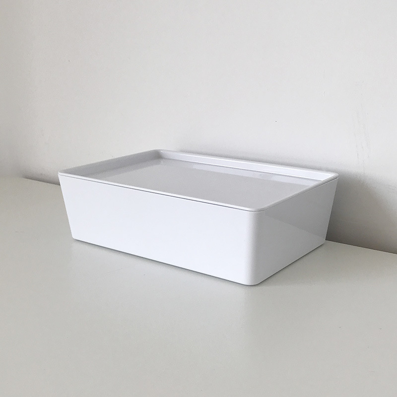 Stolna kutija za skladištenje s poklopcem, PET plast, otporna na prašinu, moderan minimalistički dizajn, otisnut logotip