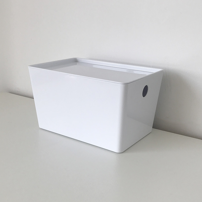 Stolna kutija za skladištenje s poklopcem, PET plast, otporna na prašinu, moderan minimalistički dizajn, otisnut logotip