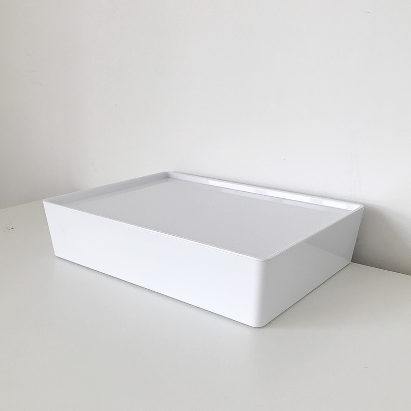 Stolna kutija za skladištenje s poklopcem, PET plast, otporna na prašinu, moderan minimalistički dizajn, otisnut logotip