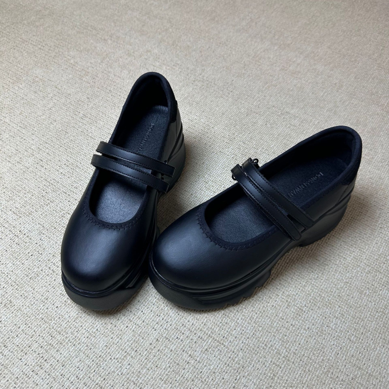 Mary Jane παπούτσια με πλατφόρμα, PU επάνω, στρογγυλή μύτη, Velcro κλείσιμο, τακούνι 6–8 cm