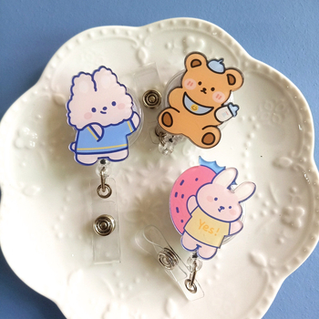 Klip za značku medicinske sestre, akrilno tijelo, slatko dizajn medvjediča i zeke, teleskop mehanizam, prilagodba dostupna