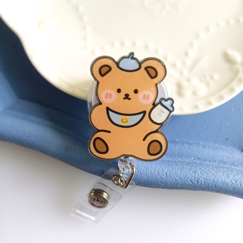 Klip za značku medicinske sestre, akrilno tijelo, slatko dizajn medvjediča i zeke, teleskop mehanizam, prilagodba dostupna