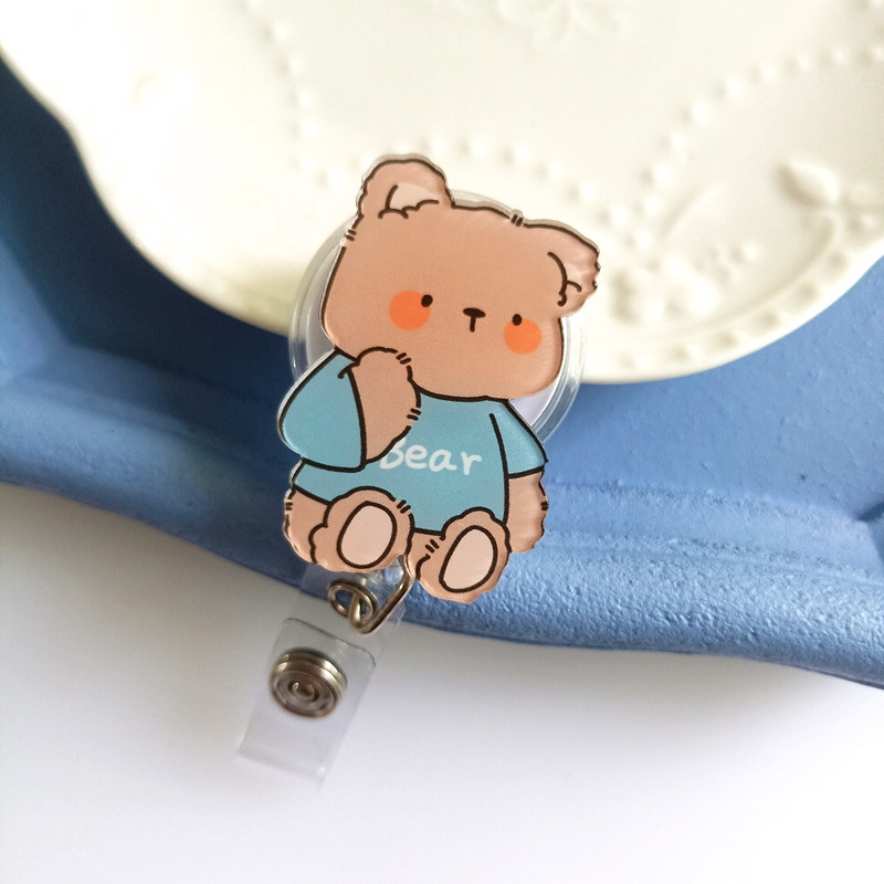 Klip za značku medicinske sestre, akrilno tijelo, slatko dizajn medvjediča i zeke, teleskop mehanizam, prilagodba dostupna