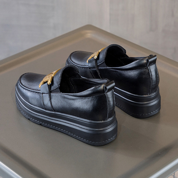 Γυναικείοι loafers από δέρμα βοείου, στρογγυλή μύτη, πλατφόρμα 6-8 cm, κορεατικού στυλ