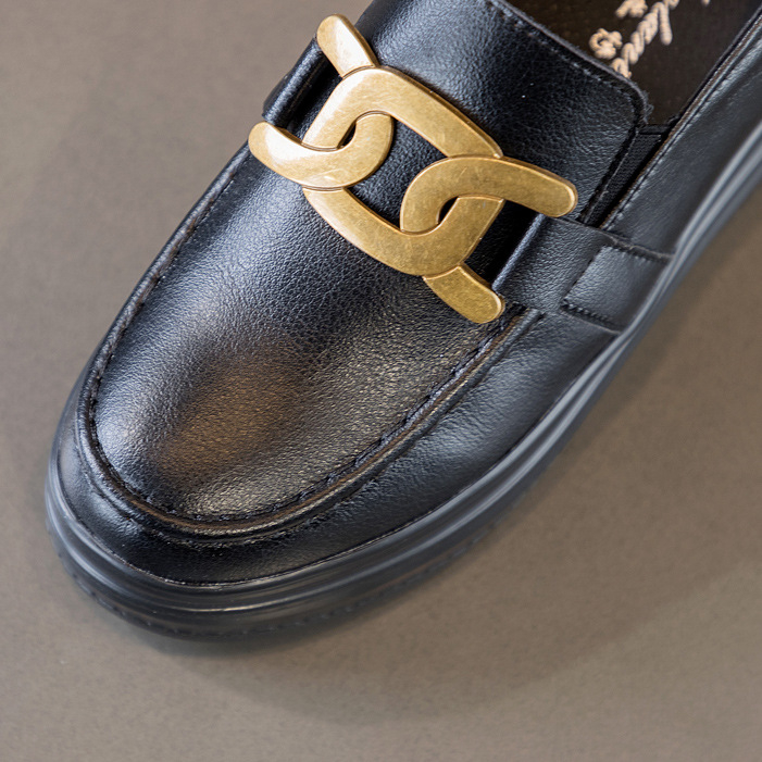 Γυναικείοι loafers από δέρμα βοείου, στρογγυλή μύτη, πλατφόρμα 6-8 cm, κορεατικού στυλ