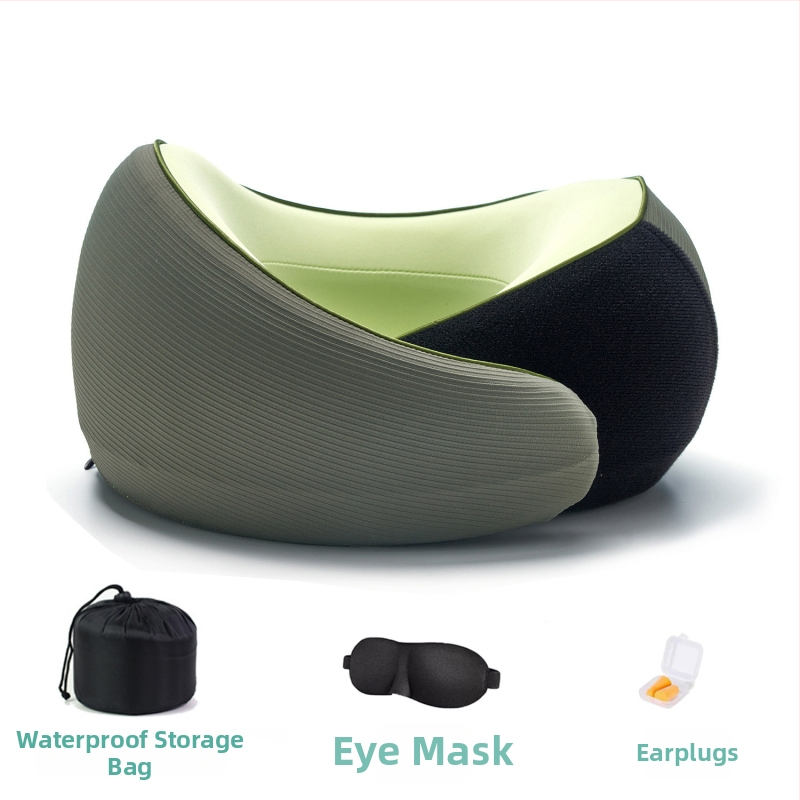 У-образена възглавница за пътуване с паметова пяна, преносима възглавница за врата, подходяща за влак, самолет и автомобил, с бавна възвръщаемост на формата