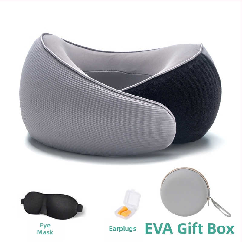 У-образена възглавница за пътуване с паметова пяна, преносима възглавница за врата, подходяща за влак, самолет и автомобил, с бавна възвръщаемост на формата