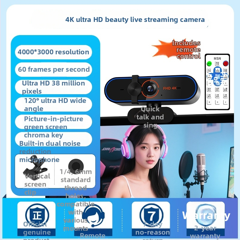 Live kamera 4K USB 2.0 Plug-and-Play, autofocus, zabudovaný mikrofón, 60FPS