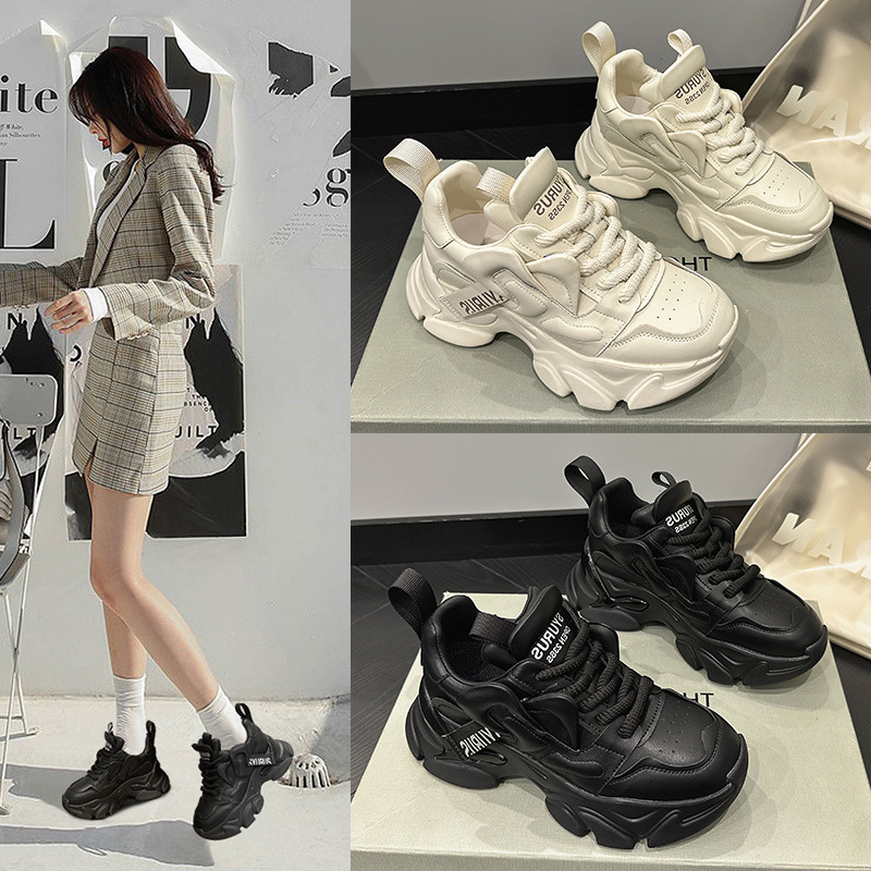 Pantofi cu talpă groasă – stil coreean, sus din plasă (toc 6–8 cm; două straturi piele de vită; branț din piele naturală)