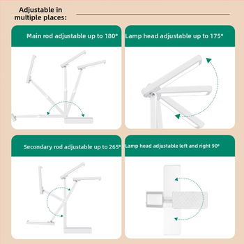 Sklopiva LED stolna lampa za učenje s ugrađenom baterijom, dodirni prekidač, plastično sjenilo, snaga 6–10 W, moderni minimalistički stil