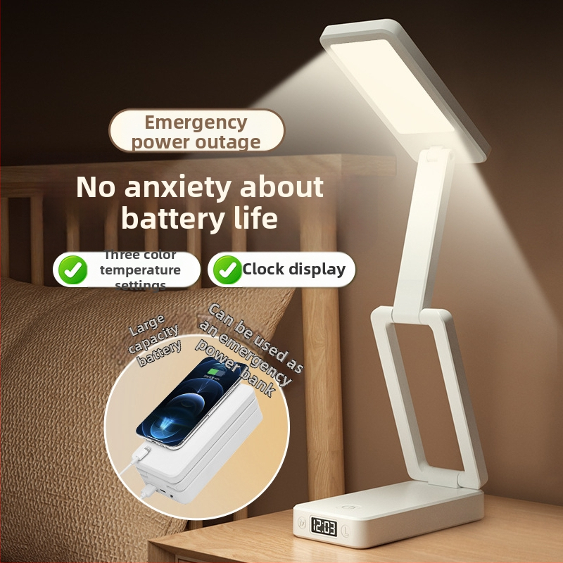 Sklopiva LED stolna lampa za učenje s ugrađenom baterijom, dodirni prekidač, plastično sjenilo, snaga 6–10 W, moderni minimalistički stil