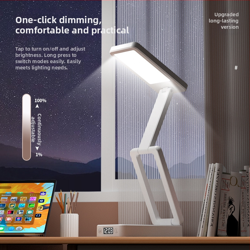 Sklopiva LED stolna lampa za učenje s ugrađenom baterijom, dodirni prekidač, plastično sjenilo, snaga 6–10 W, moderni minimalistički stil