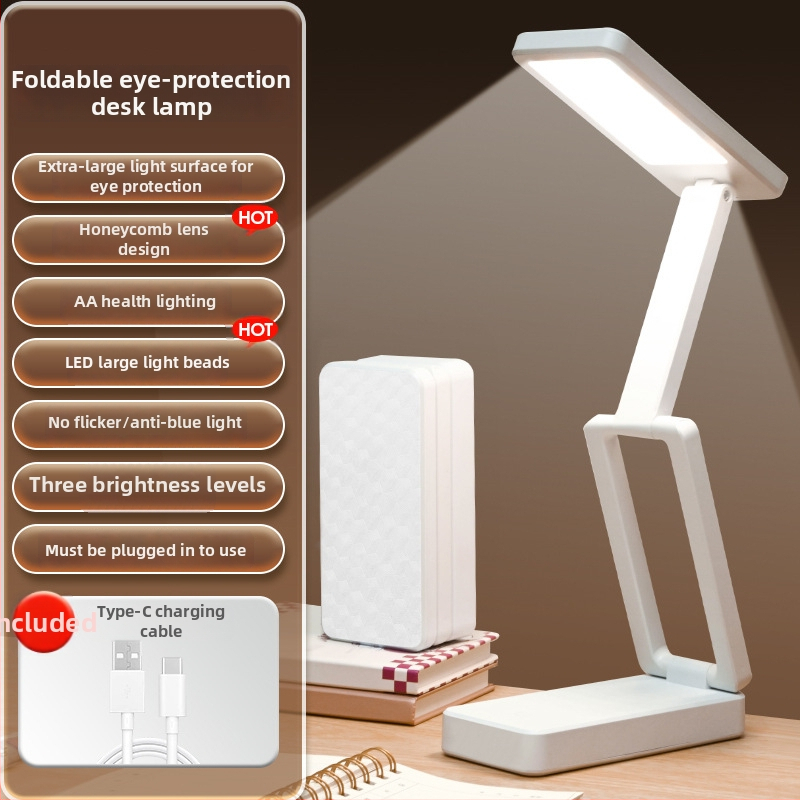 Sklopiva LED stolna lampa za učenje s ugrađenom baterijom, dodirni prekidač, plastično sjenilo, snaga 6–10 W, moderni minimalistički stil