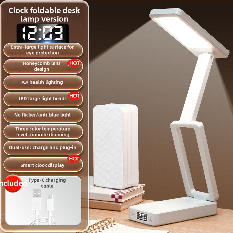 Sklopiva LED stolna lampa za učenje s ugrađenom baterijom, dodirni prekidač, plastično sjenilo, snaga 6–10 W, moderni minimalistički stil