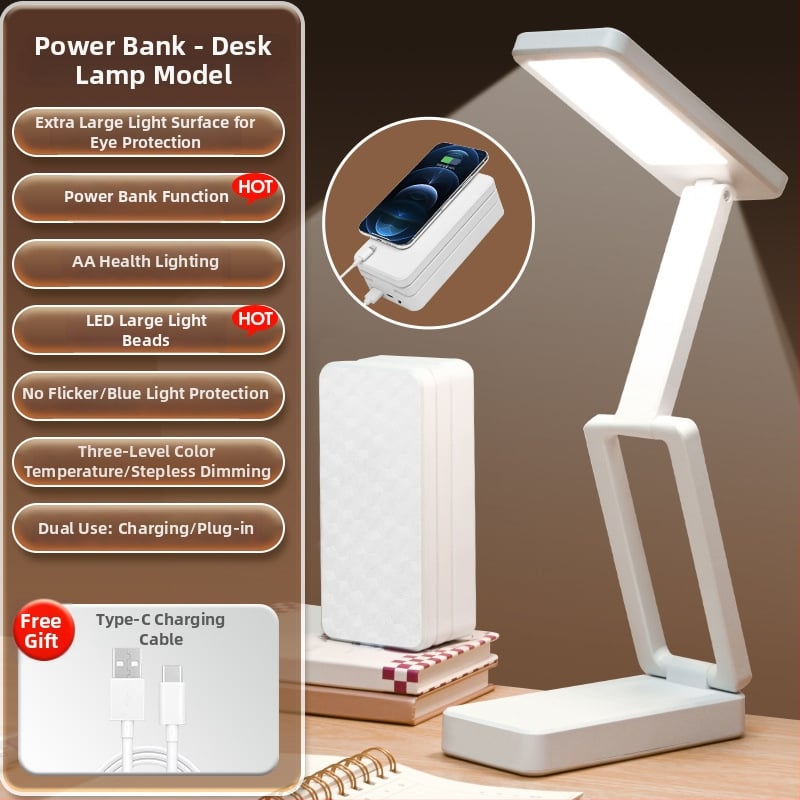 Sklopiva LED stolna lampa za učenje s ugrađenom baterijom, dodirni prekidač, plastično sjenilo, snaga 6–10 W, moderni minimalistički stil