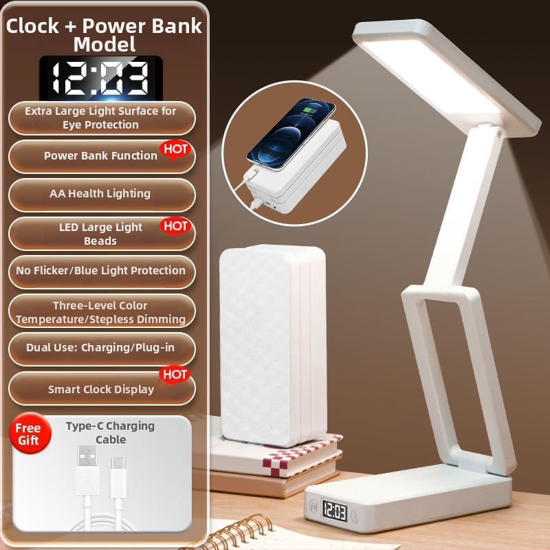 Sklopiva LED stolna lampa za učenje s ugrađenom baterijom, dodirni prekidač, plastično sjenilo, snaga 6–10 W, moderni minimalistički stil