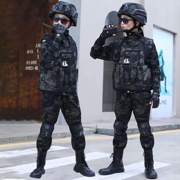 Dječji kamufljažni trening komplet — zimski flis, vojničkog stila, za djecu 8+ godina, mekana obrada tkanine Vinylon