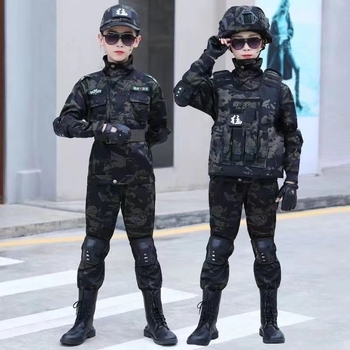 Dječji kamufljažni trening komplet — zimski flis, vojničkog stila, za djecu 8+ godina, mekana obrada tkanine Vinylon