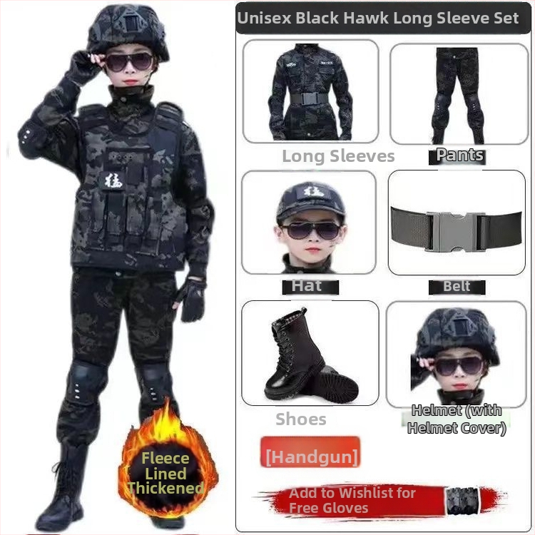 Dječji kamufljažni trening komplet — zimski flis, vojničkog stila, za djecu 8+ godina, mekana obrada tkanine Vinylon