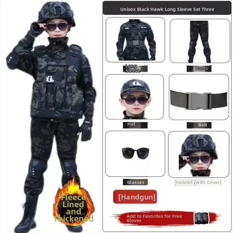Dječji kamufljažni trening komplet — zimski flis, vojničkog stila, za djecu 8+ godina, mekana obrada tkanine Vinylon