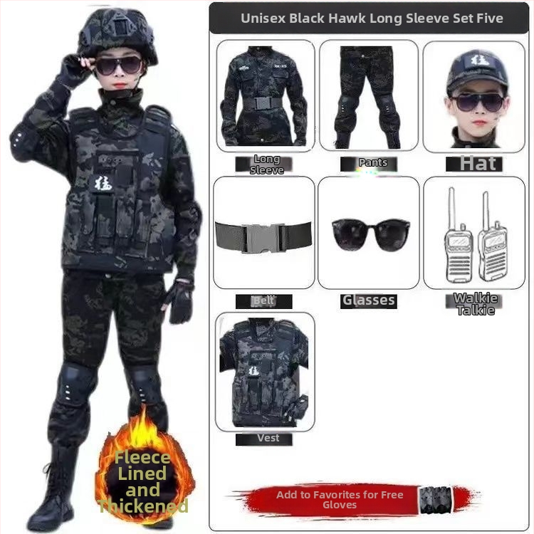 Dječji kamufljažni trening komplet — zimski flis, vojničkog stila, za djecu 8+ godina, mekana obrada tkanine Vinylon