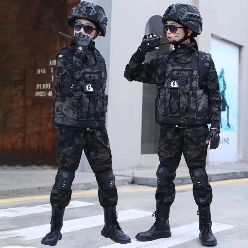 Dječji kamufljažni trening komplet — zimski flis, vojničkog stila, za djecu 8+ godina, mekana obrada tkanine Vinylon