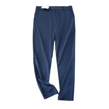 Pantaloni casual de lucru inspirați de stilul japonez, talie înaltă, croială dreaptă, material stretch din nailon-spandex, culoare solidă