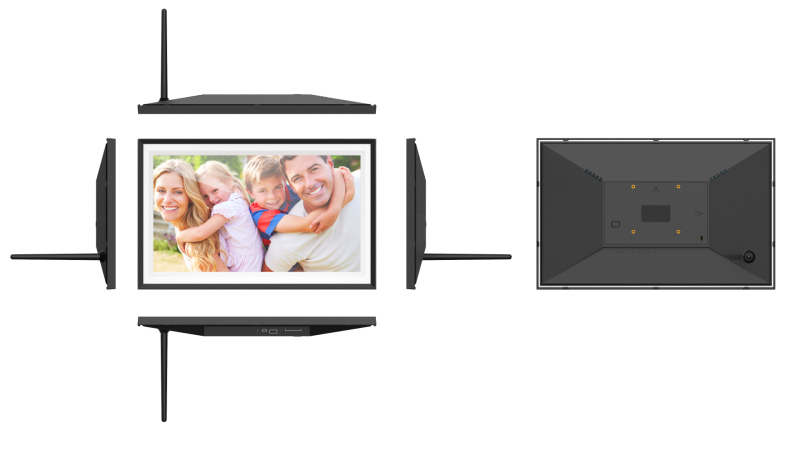 Frameo Wi‑Fi digitálna fotoramka s dotykovým IPS displejom, 10.1" a 15.6" veľkosti, 1280×800, 16GB úložisko, SD/USB podpora