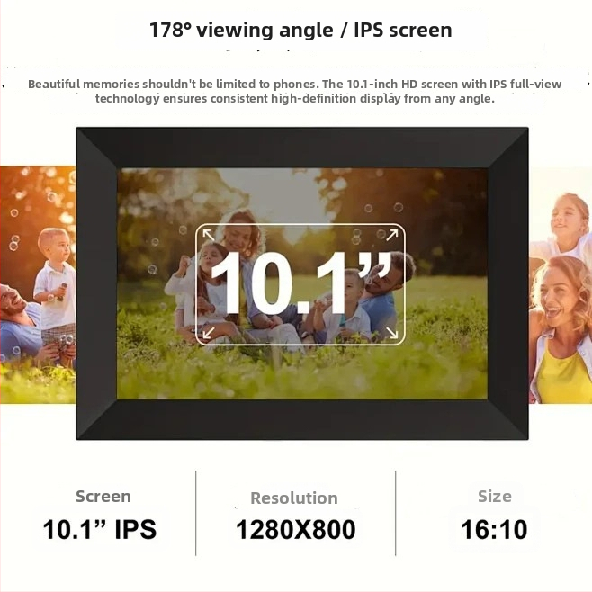 Digitálna fotoráma s Wi‑Fi a dotykovým displejom, 32GB úložisko, 1280×800 rozlíšenie, prehrávanie hudby a videa