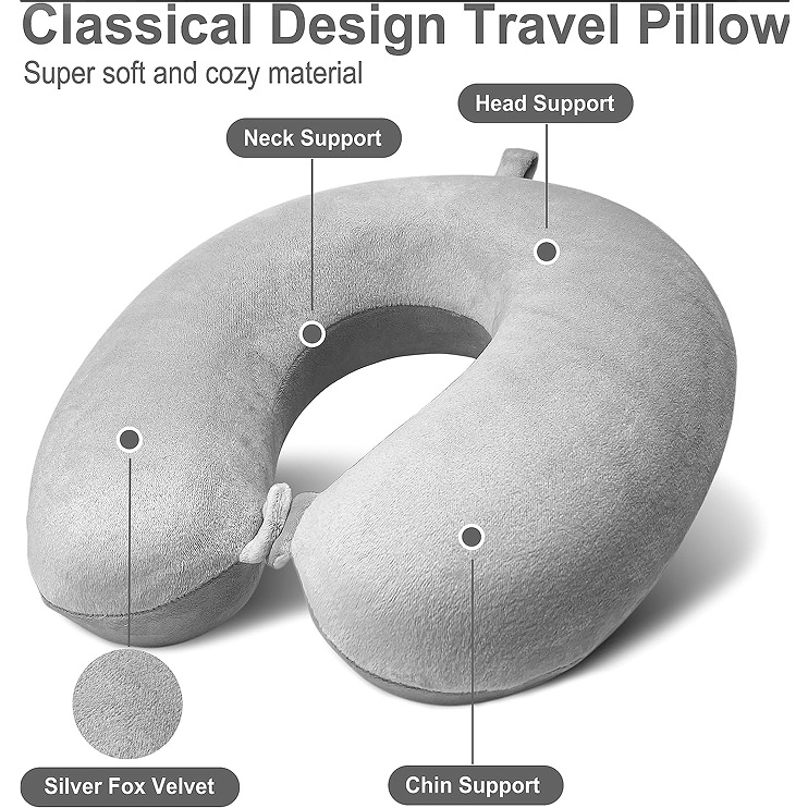 У-образна възглавница за шия, пълнеж memory cotton, crystal velvet покритие, тегло до 0.50 кг, подходяща за възрастни