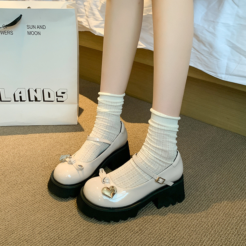 Pantofi Mary Jane pentru femei, cu vârf rotund, toc gros de 6-8 cm, partea superioară din Super Fiber, talpă din cauciuc