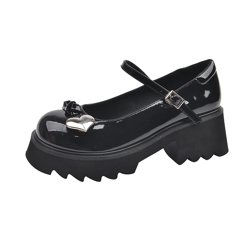 Pantofi Mary Jane pentru femei, cu vârf rotund, toc gros de 6-8 cm, partea superioară din Super Fiber, talpă din cauciuc